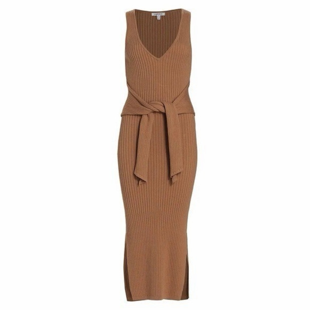 Good American Ribbed Maxi Dress in Camel Brown with Tie Waist 7
